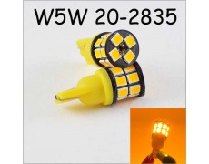 Светодиодная лампа в габарит SLP LED под цоколь W5W(T10) 20 светодиодов типа 2835 9-30 В. Желтый