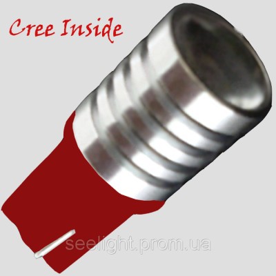 Автомобильная светодиодная лампа на базе цоколя T10 (W5W) CREE 3W 9-30V Линза, Красный