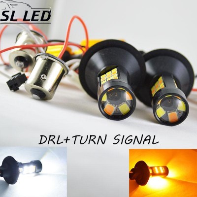 Установочный комплект автомобильных ламп SLP LED с цоколем 1157(PY21W)(BAY15S) 42 2835 led жёлтый/белый
