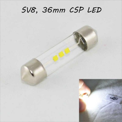 SLP LED светодиодная лампа в подсветку салона, номеров, цоколь SV8.5(C5W) 36mm. 3 CSP led, 12 В. 6500К