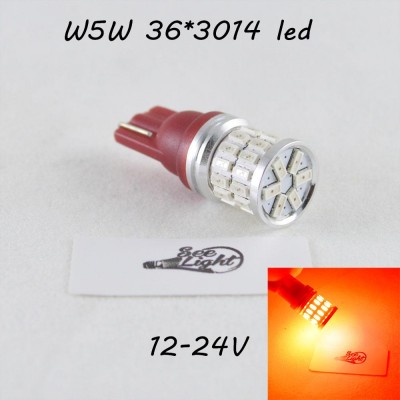Светодиодная авто лампа SL LED, цоколь W5W(T10) 36 LED 3014, 12-24 В. Красный