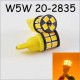 Светодиодная лампа в габарит SLP LED под цоколь W5W(T10) 20 светодиодов типа 2835 9-30 В. Желтый
